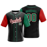 Colorblock Red-Green Custom Full Button Mexico Baseball Jersey